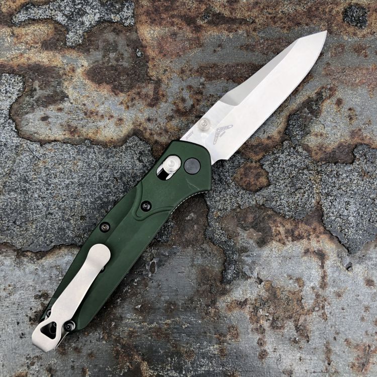 Benchmade Mini Osborne Green Aluminum Scales 2.9" Satin S30V Blade Folding Knife